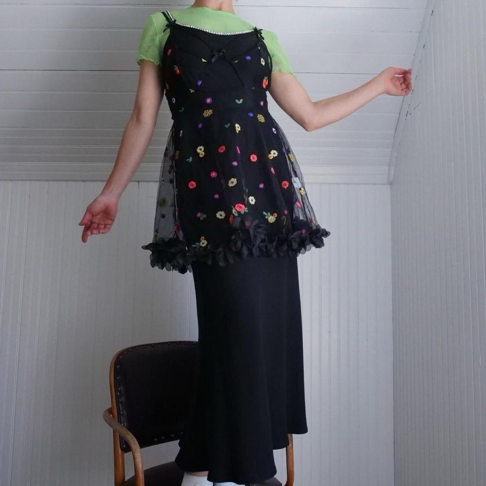Gorgeous 90s Chetta B. Evening black bias cut slip dress - Picture 8 of 8